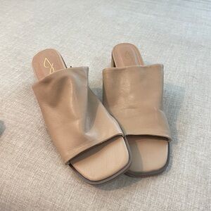 Joie Neutral Taupe Ruched Square-Toe Slide Mules